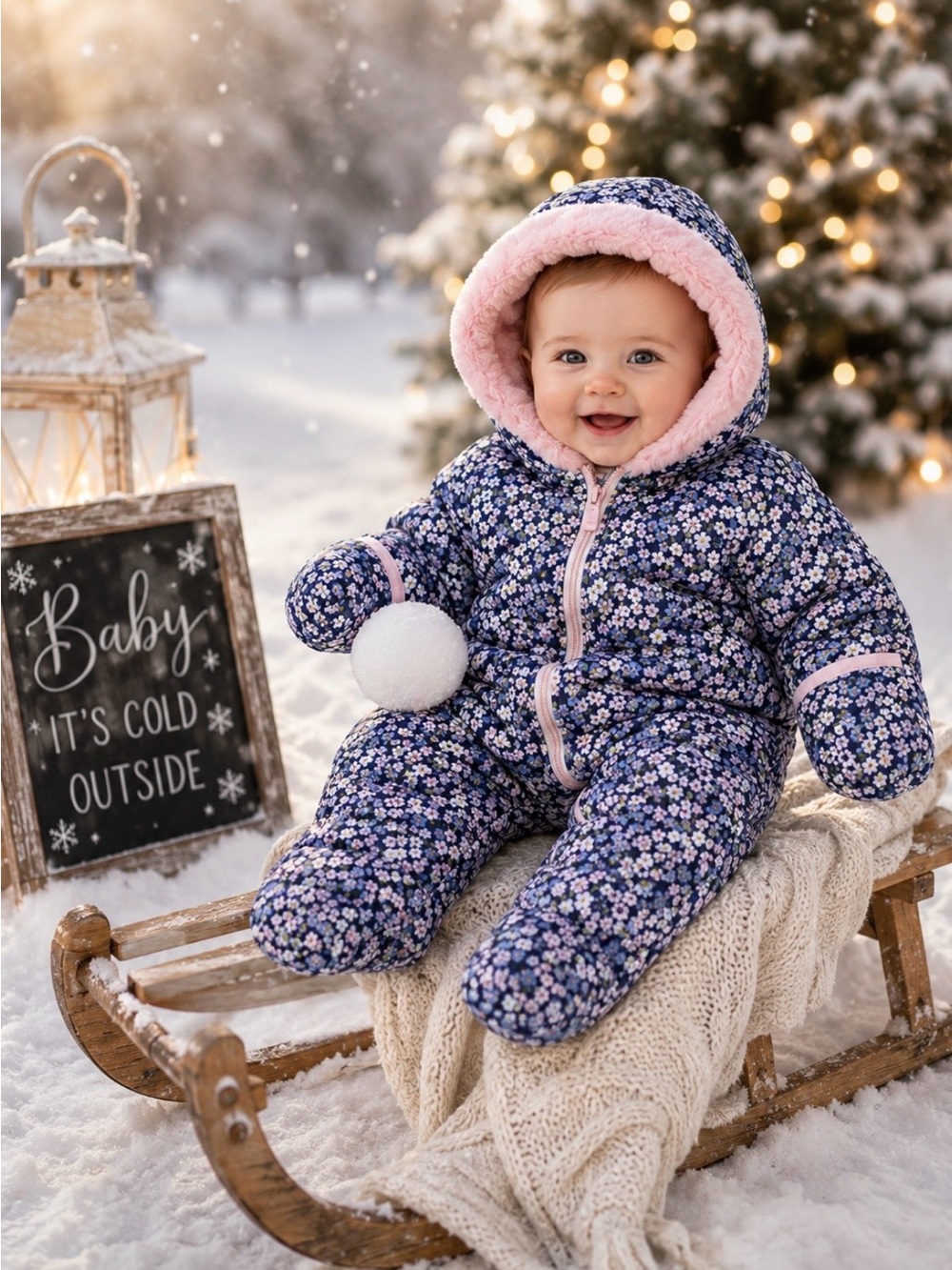 NWT Kensie Girl Baby Floral Print Hooded Snowsuit Bunting